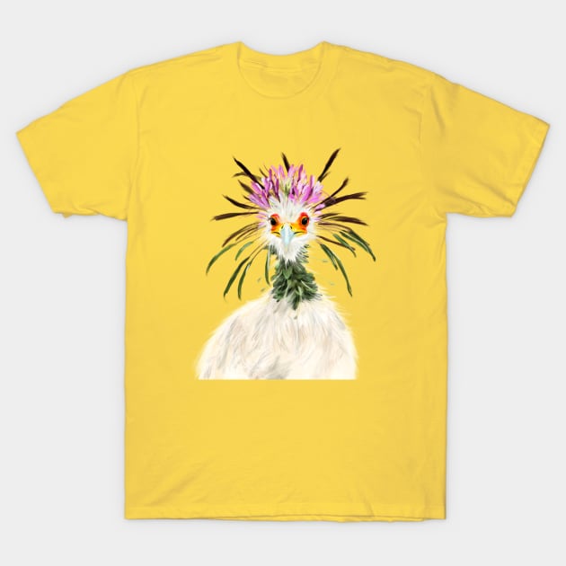 Secretary Bird + Spiny Spider Flower T-Shirt by mkeeley